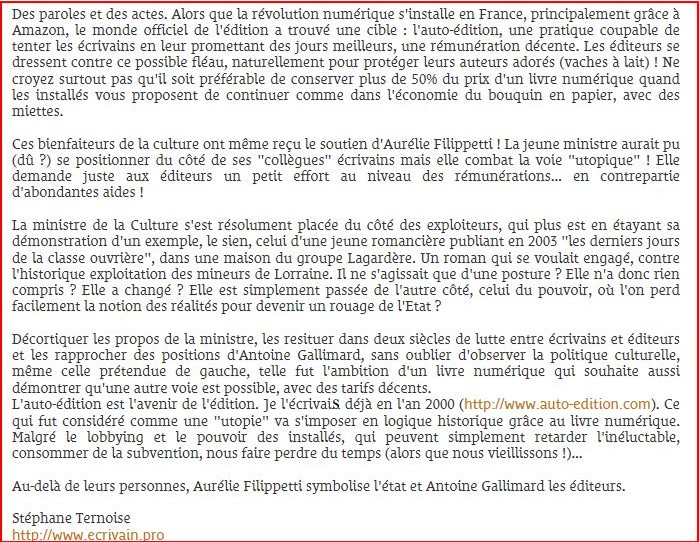 prsentation livre sur Aurlie Filippetti et Antoine Gallimard 